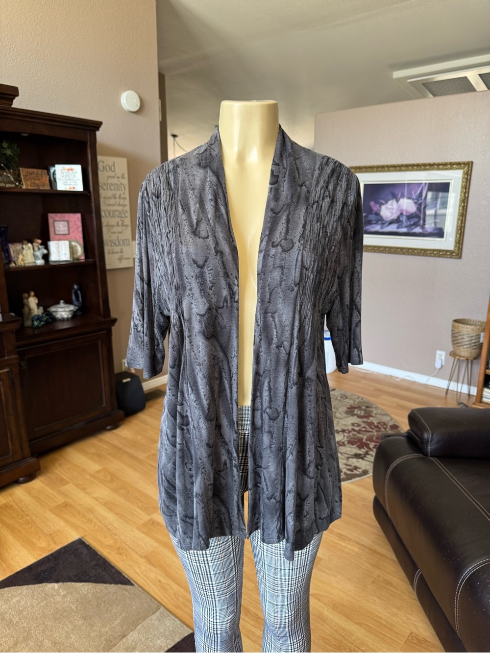 Unity World Wear Gray Marble-Effect Open Cardigan-size L - Picture 6 of 10